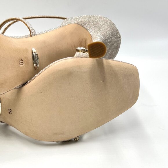 Badgley Mischka Womens Size 10 Nala Champagne Jeweled Dress‎ Sandals Heels Shoes - Picture 11 of 13